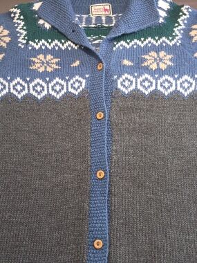Men's Hand Made Peruvian Alpaca Shawl Collar Cardigan Blue, White, Green & Gray